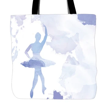 

Waterpainting Style Printed Tote Bag For Shopping Women Shoulder Hand Bags Dancing Ballet Girls Two Sided Printing