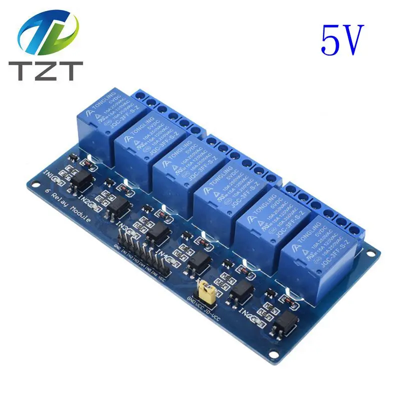 TZT 5v детей 1 года, 2, 4, 6, 8 канальный релейный модуль с оптопарой. Реле Выход 1/2/4/6/8 способ релейный модуль 12V Для arduino синий - Цвет: 6 channel 5v