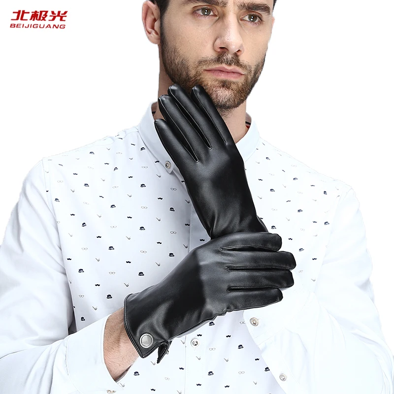 Gloves Men Genuine Leather Warm Winter Simple Delicate Soft Sheepskin
