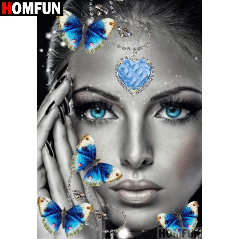 HOMFUN полный квадратный/круглый дрель 5D DIY Алмазная картина "бабочка женщина" 3d-бриллиантовая вышивка крестиком домашний декор A18719