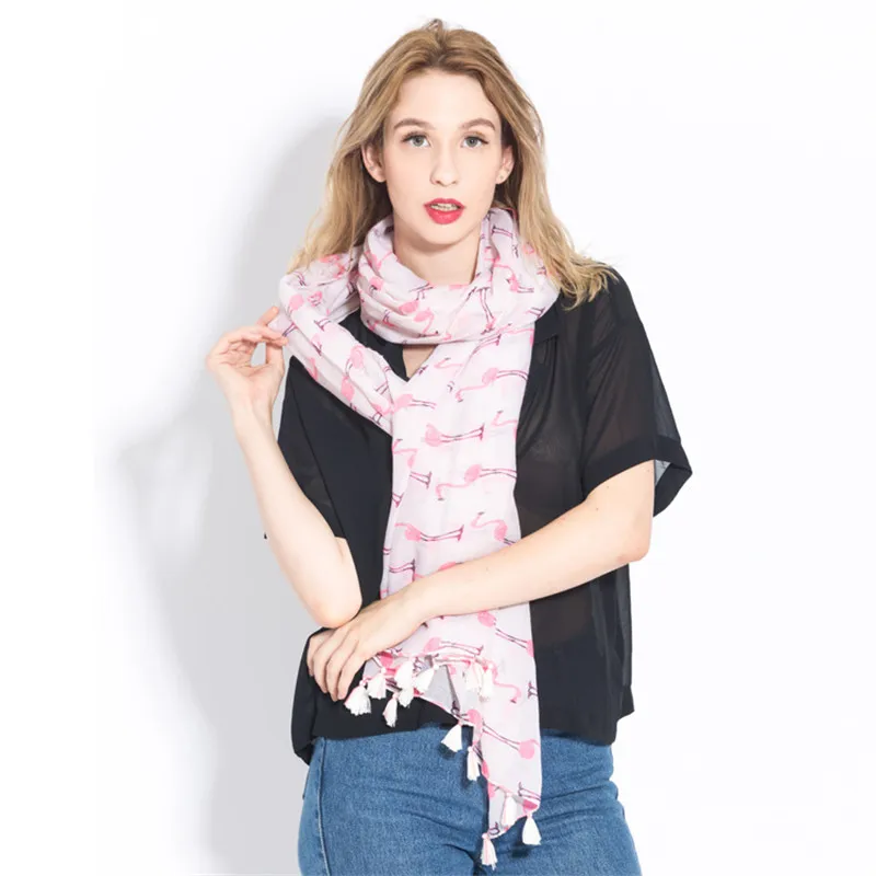 

CoolCheer Sweet Long Section Cotton Scarves Flamingo Fashion Fresh Silk Women Scarves Holiday Travel Sunscreen Shawl Female