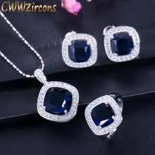 CWWZircons, высокое качество, 925 штамп, Стерлинговое Серебро, темно-синий, австрийский кристалл, женский ювелирный набор с кубическим цирконием T259