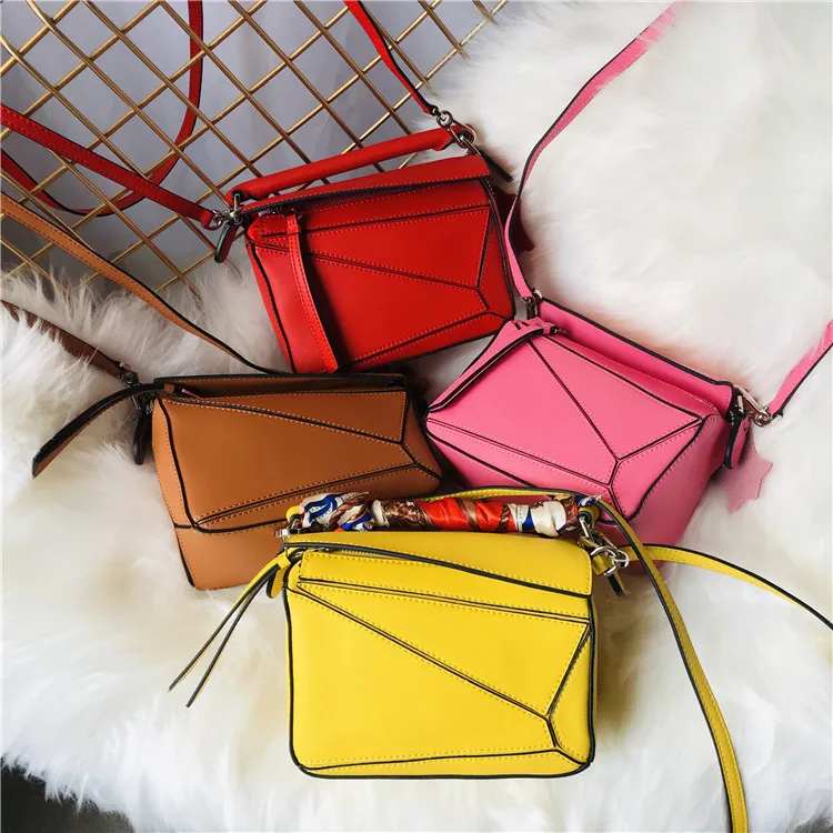 

New Mini Geometry Bag Genuine Leather Handbag Single Shoulder Slant 2019 Net Red Explosion Pure Color Women Luxury Clutch Trend