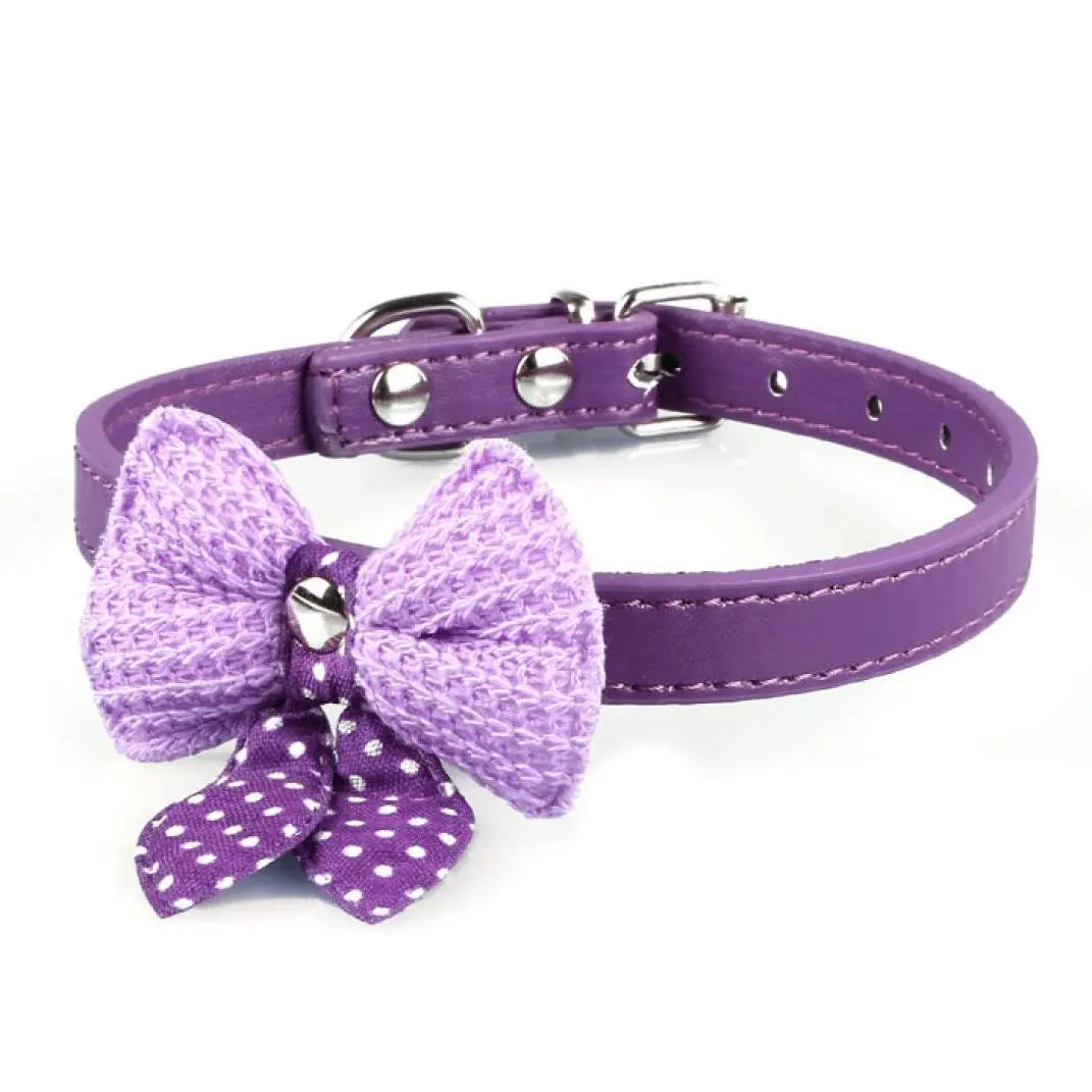 1PC Popular Bowknot Adjustable PU Leather Dog Puppy Pet Collars