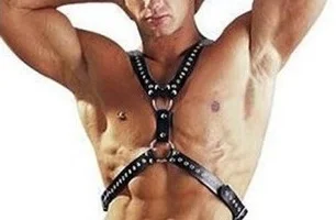 Male Heavy Duty Leather Strappy Studded Chest X Harness Bodysuit with Waist Belt Bandage Macho Fetish Pole Dance Costume Outfit