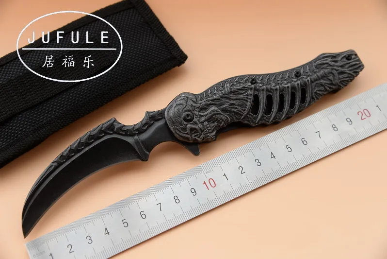 

JUFULE Made knuckles skull folding flipper 9Cr18MoV blade 440C handle camping hunting Tactical utility EDC tool kitchen knife