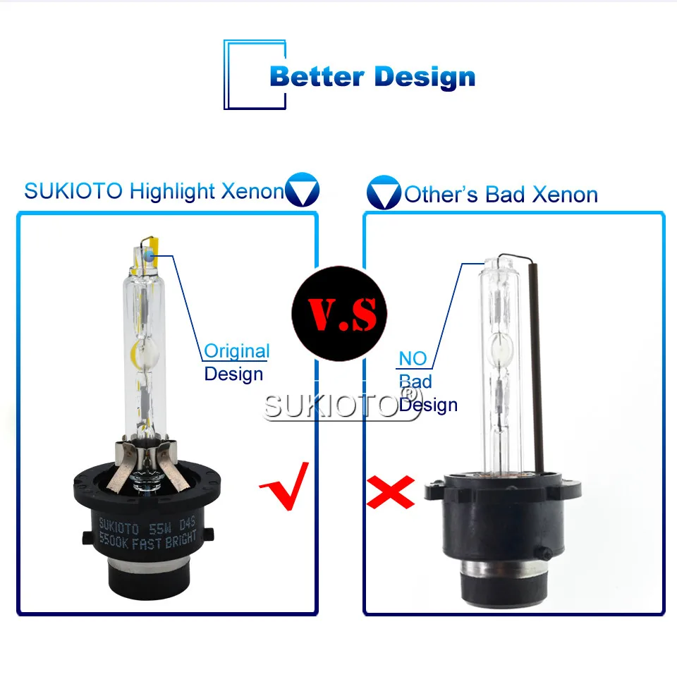 SUKIOTO 2PCS Xenon 55W D2S D4S xenon HID Bulb Fast Bright 5500K D2R D4R hid Projector Lens bulb for BMW BENZ AUDI Car Headlights (11)