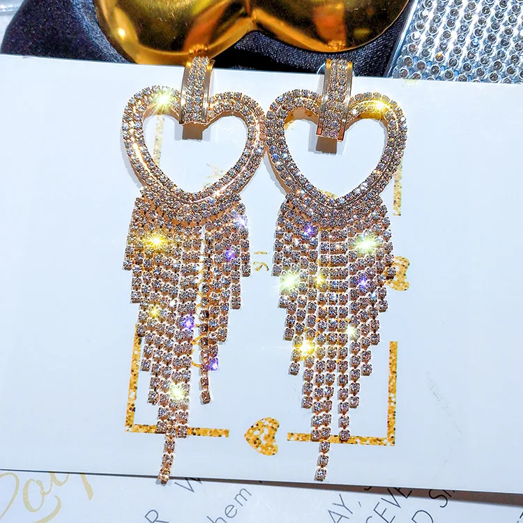 Горячие модные ювелирные изделия в форме сердца хрустальные серьги с увеличенной кисточкой серьги на свадебную вечеринку для девушек подарок для женщин