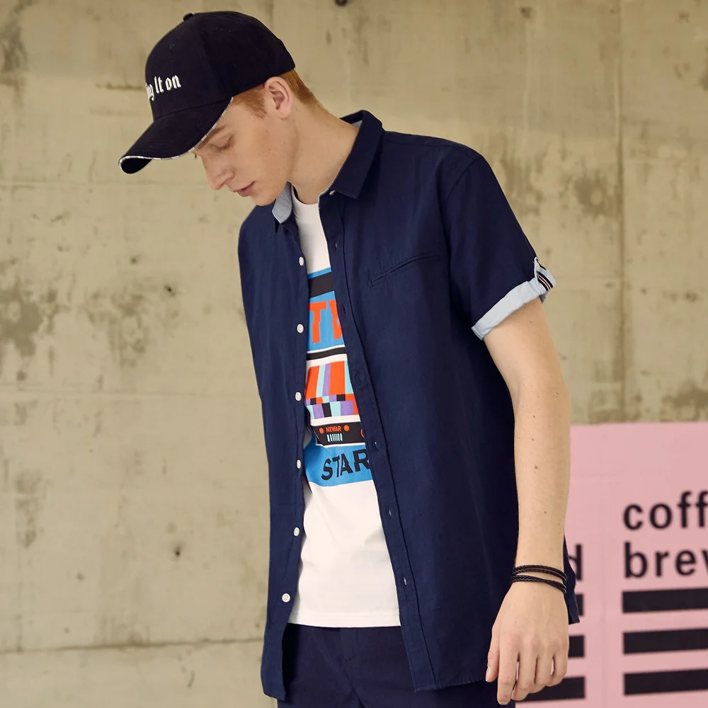 Koop Metersbonwe Mannen Korte Mouwen Katoen 100% Voor Mannelijke 2019 Nieuwe Trend Zomer Effen Kleur Casual Shirt Рубашка Мужская