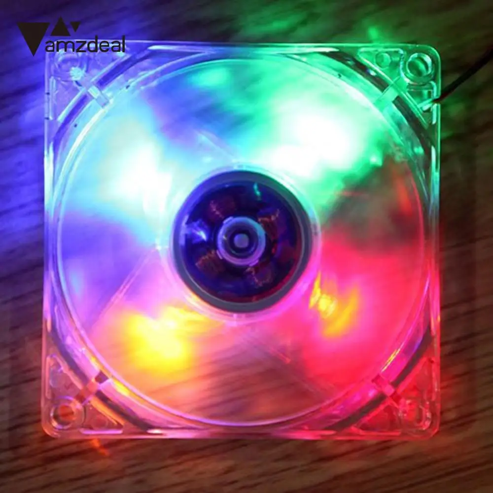 

amzdeal LED Light 9-Blade CPU Cooling Fan Heat Radiation Fan Computer Fan 4 Pin 120mm Computer Case Quad For PC Computer