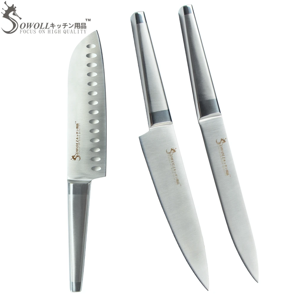 SOWOLL Seamless Welding Kitchen Knives 7" 8" 8" Stainless Steel Knives