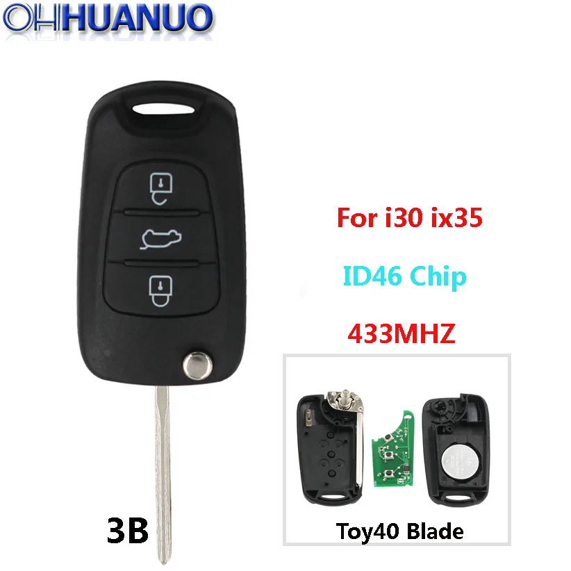 3 кнопки Складной Дистанционный брелок 433 МГц с чипом ID46 для hyundai i30 ix35 toy40 Blade