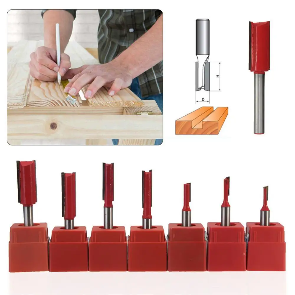 

1PC 1/4" Shank Straight/Dado Flush Trim Wood Router Bit 2 Flute Carbide Cutter Tenon Cutter Tools For Woodworking Flat End Mill