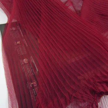 

5 Meters Width 155CM 61" wine red Ruffled Pleated Crumple Mesh Lace Fabric Solid Wedding Dress Clothes Materials LX46