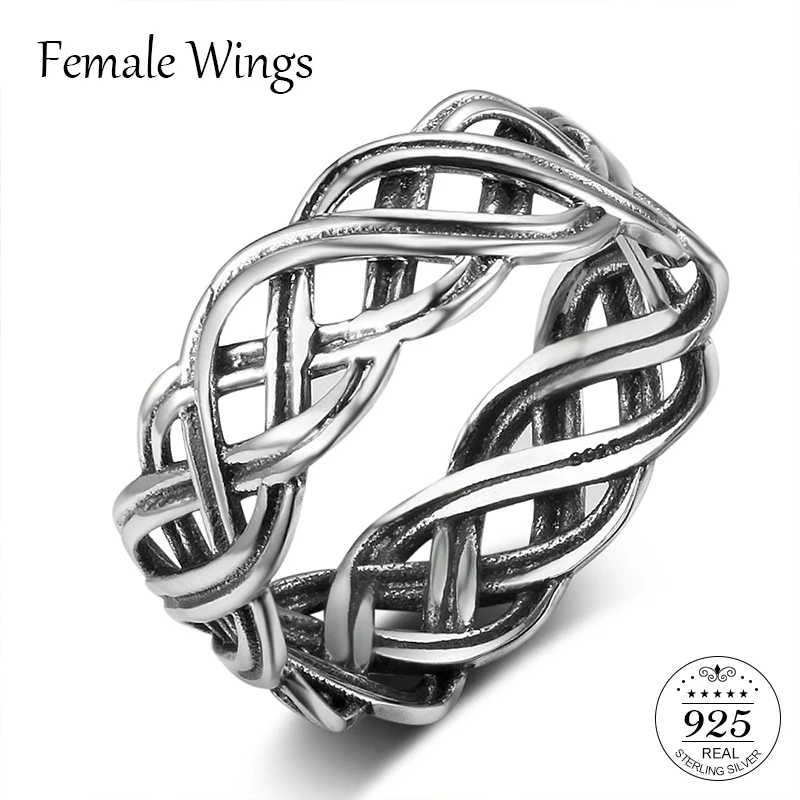 

FEMALE WINGS 925 Sterling Silver Fine Jewelry Wedding Party Black Thai Silver Eternal Ring Hollow Cross Rings for Women FR123