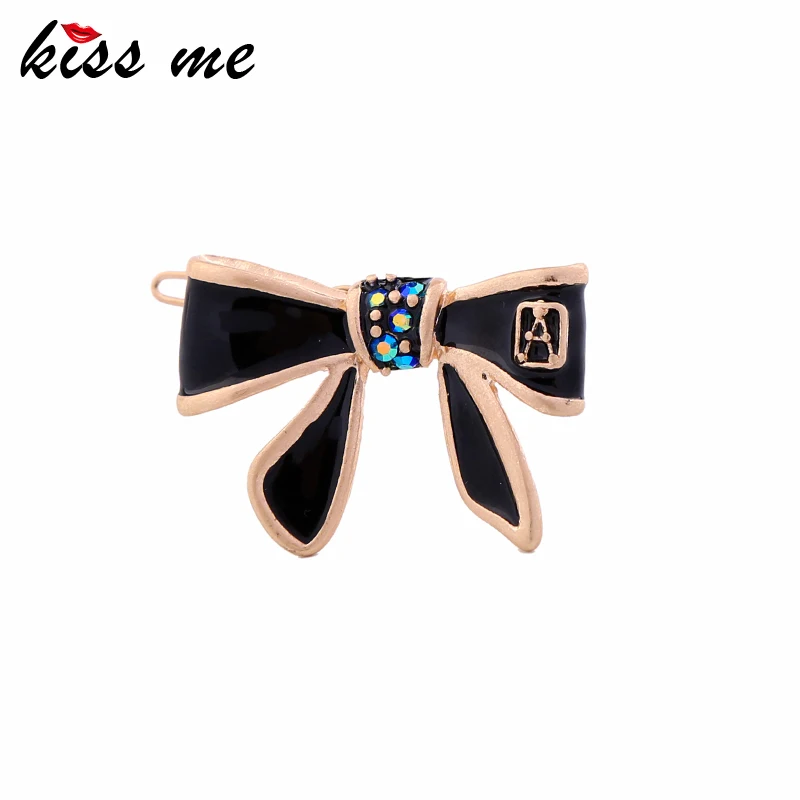 

KISS ME Cute Fashion Black Bowknot Hairpins 2017 Charming Crystal Enamel Women Hair Jewelry Accessories