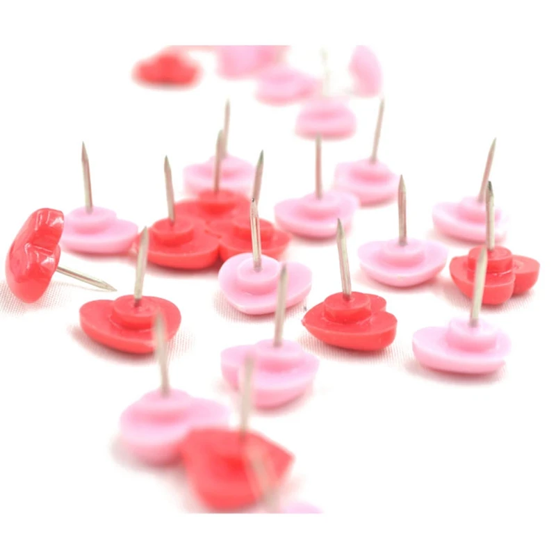 50pcs Pink Red Heart Shape Thumb Tack Plastic Cork Board Safety Colored Push Pin
