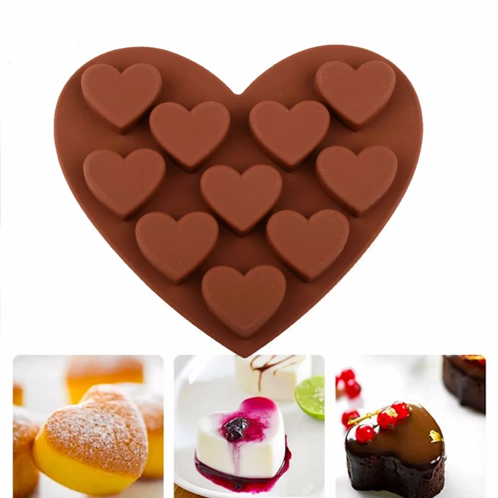 

10 Holes Heart Shaped Silicone Mold Muffin Sweet Candy Jelly Cookie Mould