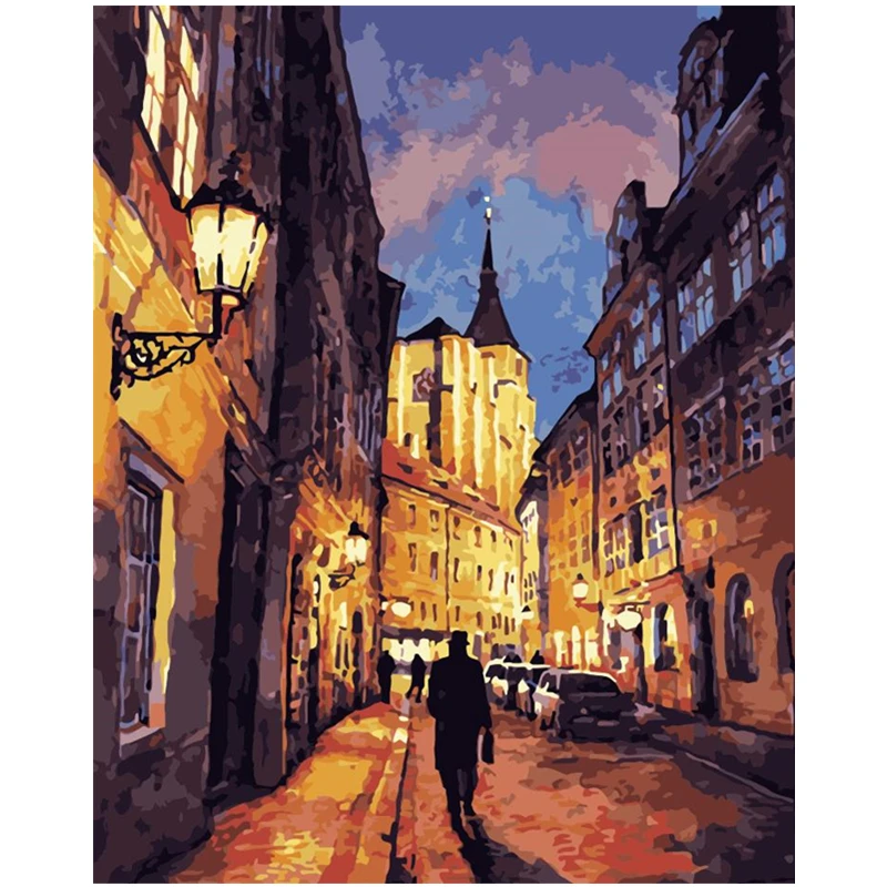 

Painting By Numbers DIY Dropshipping 50x65 60x75cm Effect city night view Landscape Canvas Wedding Decoration Art picture Gift