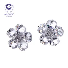 HanCheng Новая мода Роскошный Шарм посеребренный гвоздь Циркон фианит драгоценный камень цветок серьги гвоздики для женщин ювелирные изделия brincos bijoux