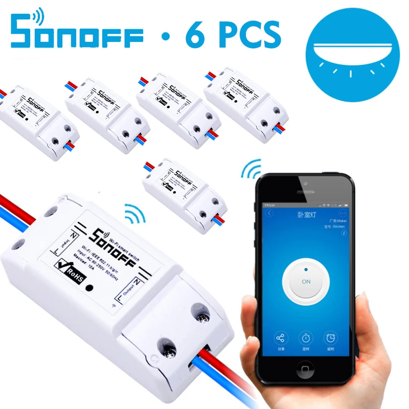 6 шт./лот Sonoff умный переключатель с переключателем Wifi беспроводной переключатель универсальный DIY умный дом Wifi переключатель Domotica устройство