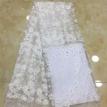 

2019 Latest Design white African Tulle Lace Fabric High Quality African Lace Fabric With beads Lace Material For Bridal x82-77