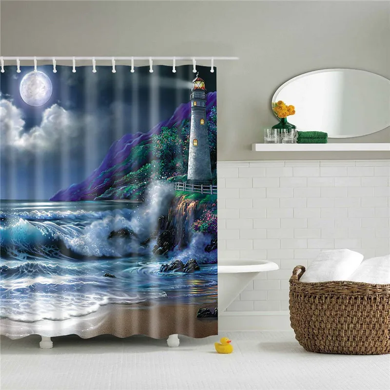 Высокое качество 3d морской пейзаж полиэстер занавески для душа ткань Ванная комната экран с крючками украшение дома занавеска для ванной - Цвет: TZ160801