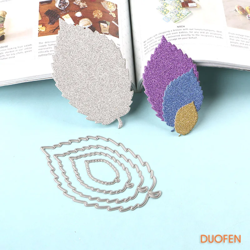 

DUOFEN METAL CUTTING DIES 030261 4pcs elm leaves cutout lace hollow embossing stencil DIY Scrapbook Paper Album 2018 new