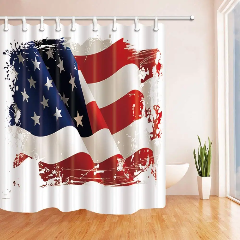 American Flag Decor Happy Independence Day Shower Curtain Mildew