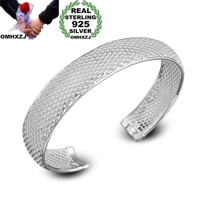

OMHXZJ Wholesale Personality Fashion Unisex Party Wedding Gift Silver Mesh Open 925 Sterling Silver Cuff Bangle Bracelet BR167
