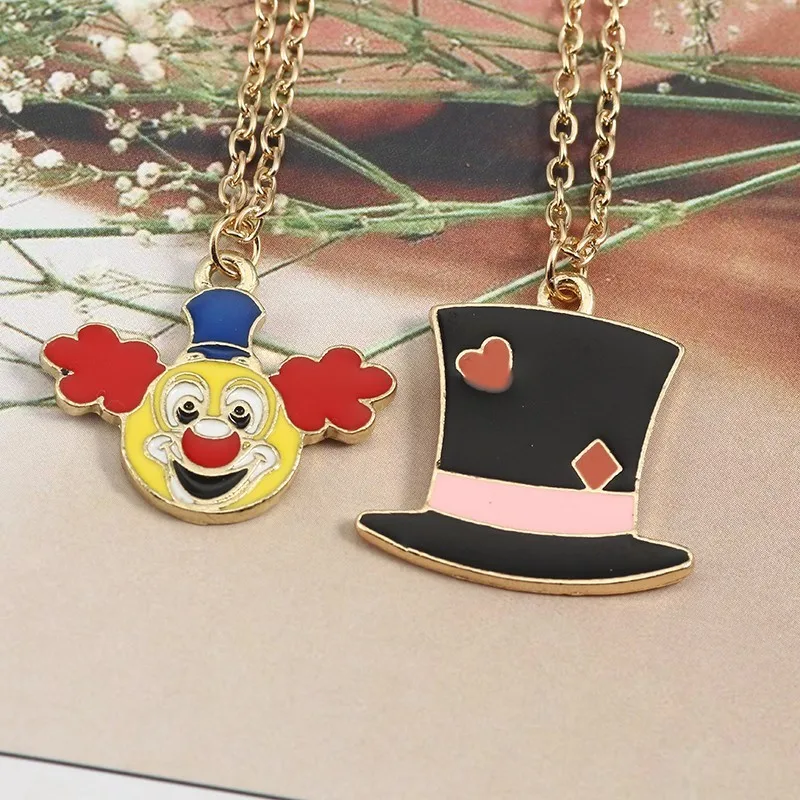 Diy-Cartoon-Gold-Enamel-Colorful-Clown-Hat-Necklace-Kawaii-Droll-Girl-Heart-Cap-Charm-Jewelry-For (2)