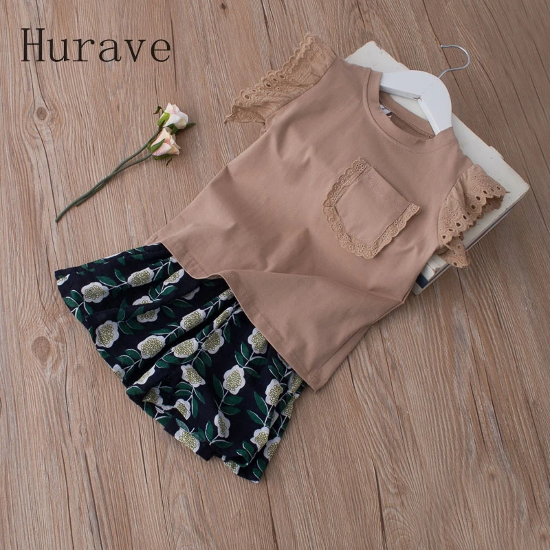 

Hurave 2019 Girls Summer Sets Children Clothing Sets Kids Clothes cotton T-Shirt +floral print skirts Casual Summer Suit