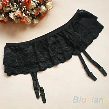 

Women Sexy Double Layers Floral Lace Garter Belts Skirt Stocking Suspenders
