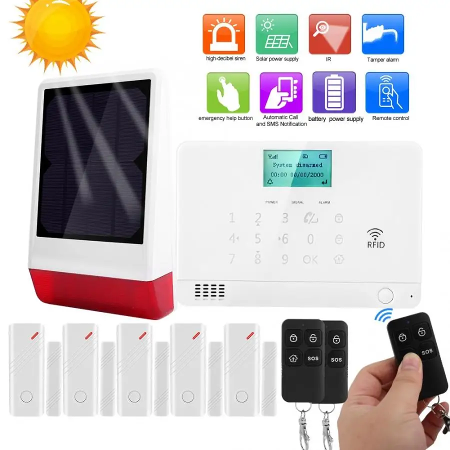 

House Burglar Alarm Acousto-optic 5 Gate Magnet 03B Kit 3 Remote Control Siren 110-240V 2019