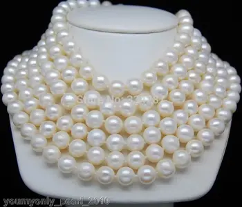 

Cultured 9-10mm AA+ white pearl necklaces 100"Long