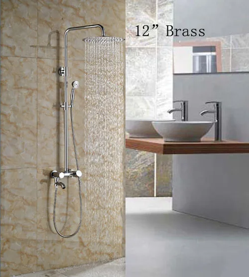 

Wall Mounted 12-in Round Shower Set Bathroom Chorme Polish Faucet Mixer Faucet
