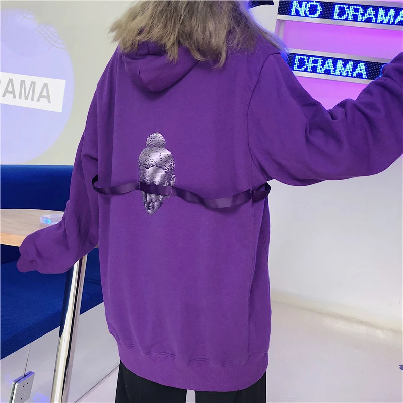 Толстовки для женщин с капюшоном принтом свободные Harajuku корейский стиль Oversize толстовки для отдыха s Мода BF хип хоп пуловеры для шик