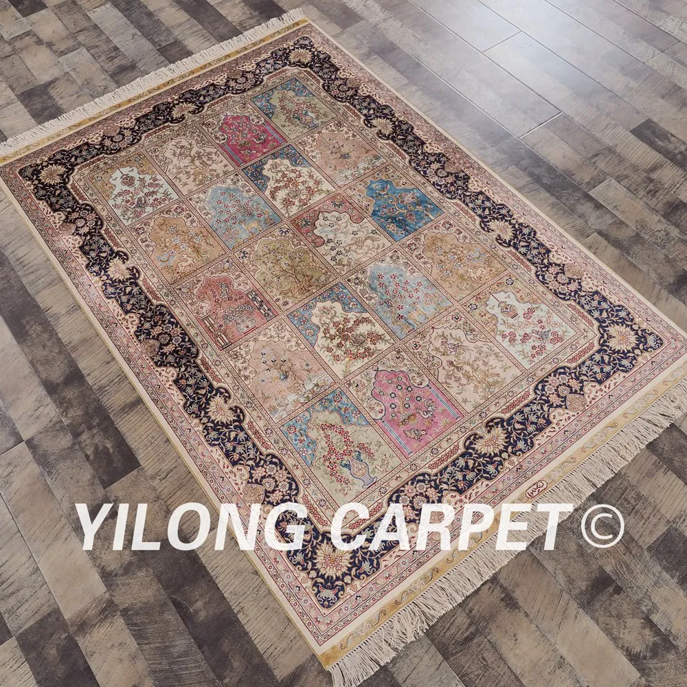 Yilong 4'x6 'персидский Шелковый Восточный четыре сезона ковер ручной турецкий ковер шелк(zqg044a4x6