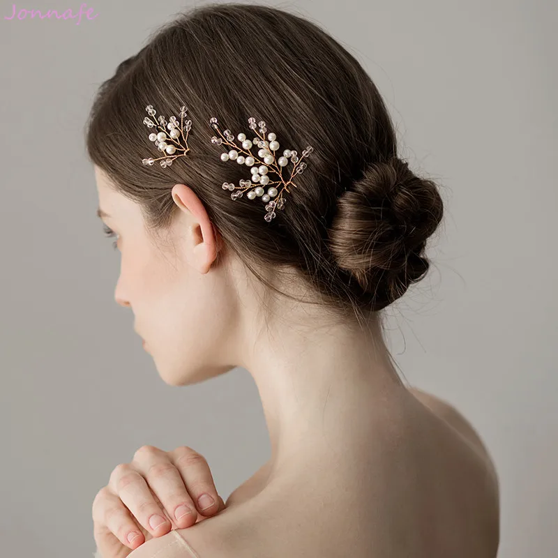 

Jonnafe Wedding Hair Pins Gold Color Pearls Bridal Hair Jewelry Accessories Handmade Women Boddy Pin