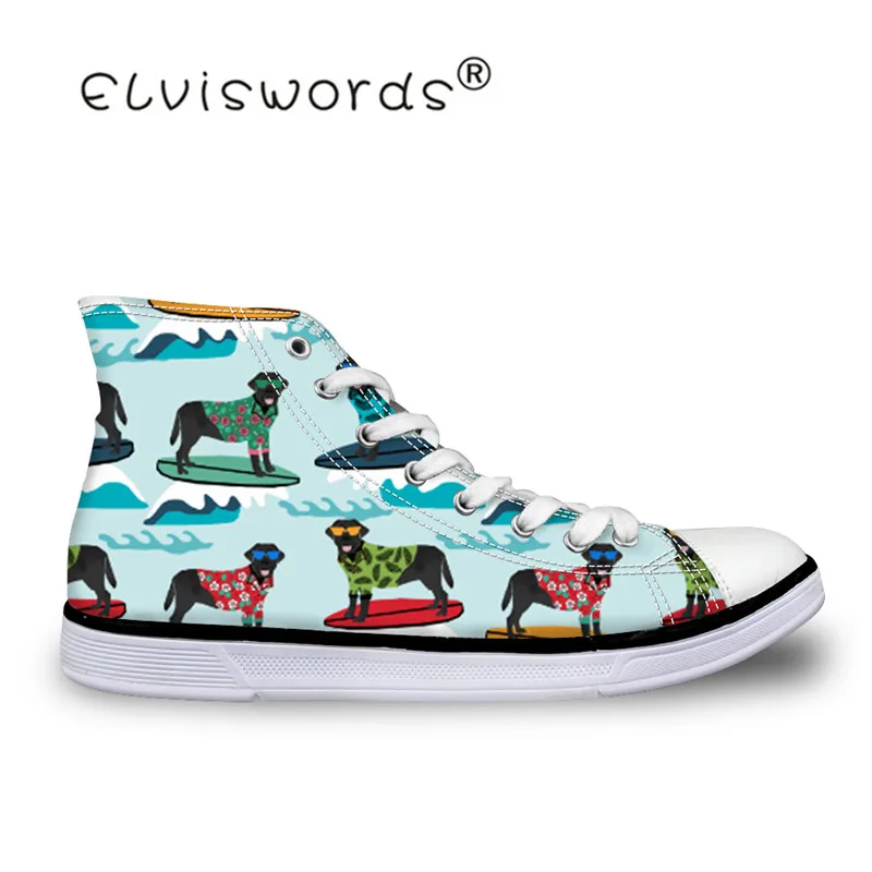 

ELVISWORDS Black Labrador Prints Canvas Flat Shoes Casual Men Sneakers Students School Vulcanize Comfort Loafers Size 29-34