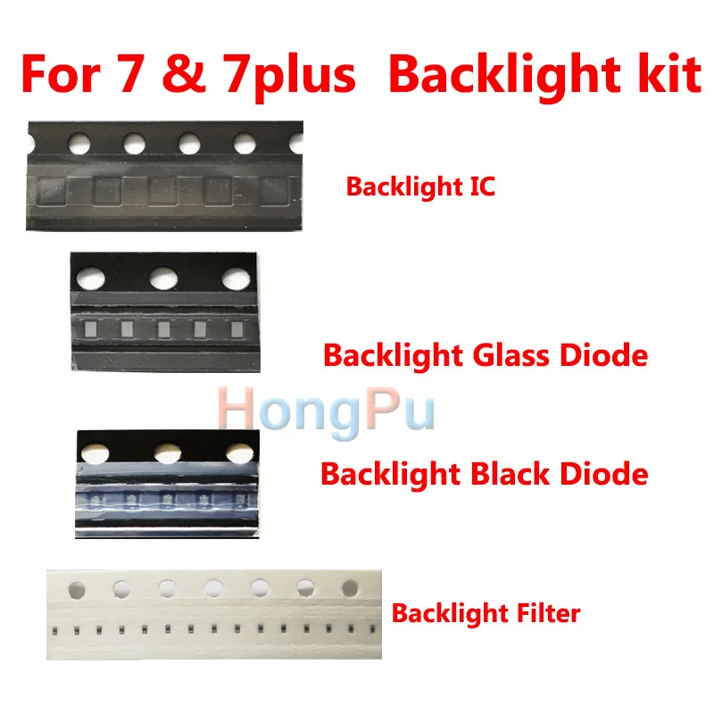 

5sets/lot LED backlight kit for iPhone 7 7plus backlight IC chip diode filters fuses full kit for dim no backlight fix part
