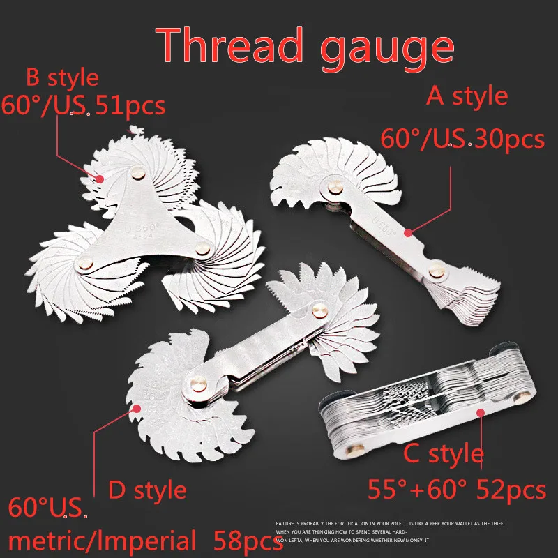

High quality 30/51/52/58pcs Thread Measuring Gage 60 Degree Whitworth Metric Screw Thread Pitch Gauge For Measuring Tool