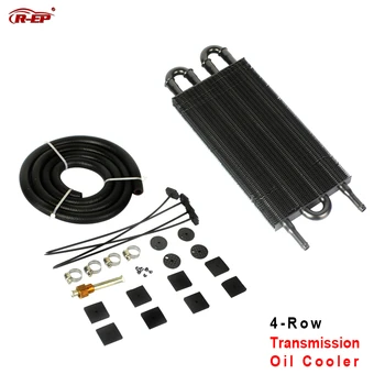 

R-EP 4 Row Aluminum Remote Auto Transmission Oil Cooler Engine Oil Radiator Universal for Most Cars Black