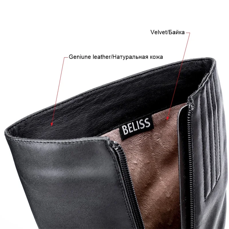 BELISS 2018 natural wool boots knee high women new fashion ladies winter boots fringe genuine leather platfo -  (3)
