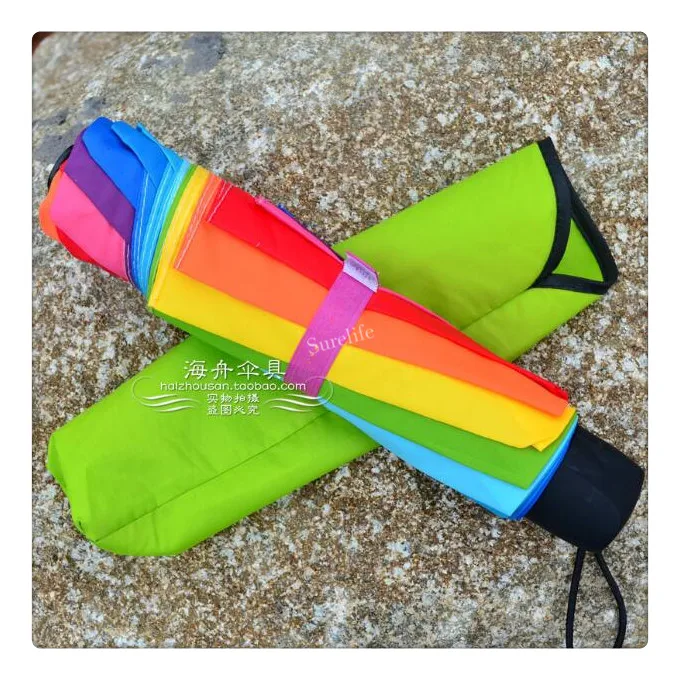 

Free shipping large rainbow three-folding rain and UV protection umbrella for female and men 10 ribs windproof high quality