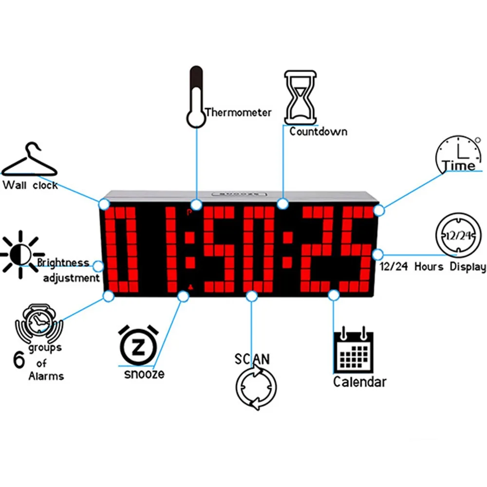 Светодиодный дисплей часы Температура Дата Календарь цифровой Повтор Будильник настенные часы настольные часы Мода