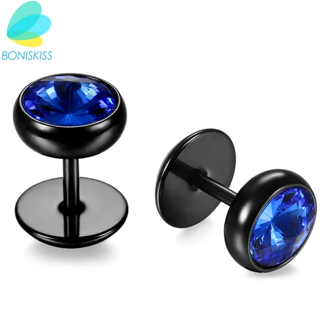 Boniskiss Men Earrings Stainless Steel Black Blue Barbell Type Stud Boniskiss Men Earrings Stainless Steel Black Blue Barbell Type Stud For And Women Uni