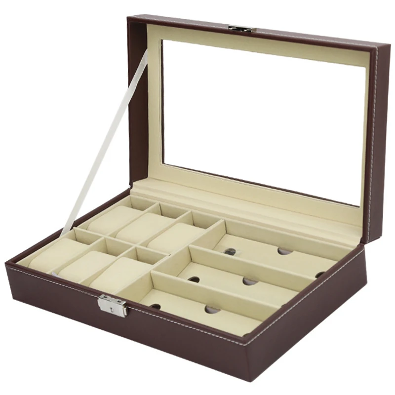 6 сетчатый кожаный Органайзер для хранения часов с солнцезащитными очками, коробка для хранения очков, контейнер для демонстрации ювелирных изделий, оконная коробка для мужчин, подарки - Цвет: B