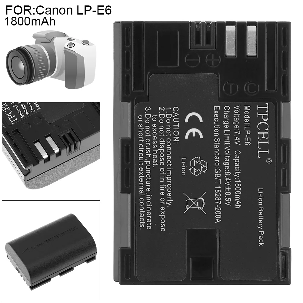 LP E6 1800mAh 7.4V Li ion Rechargeable Digital Camera Battery 60D LPE6