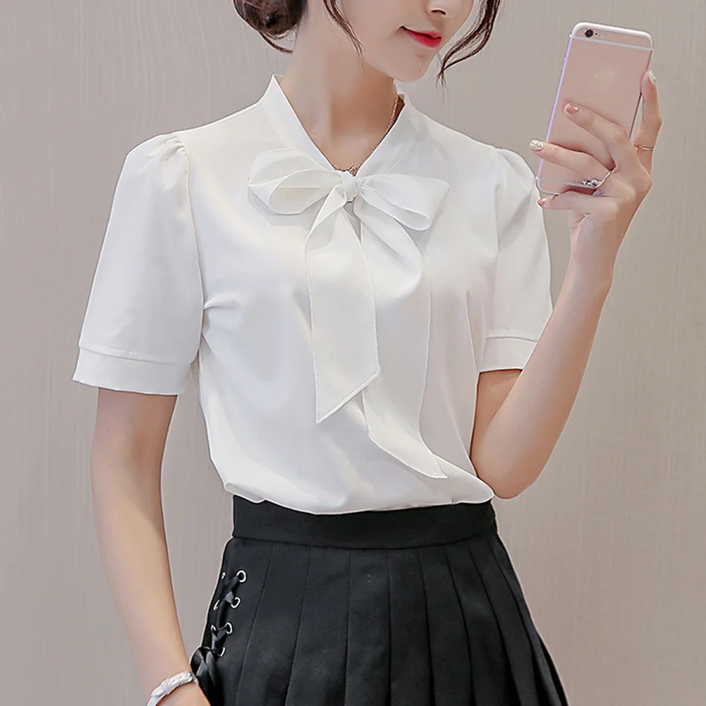 womens white shirt with bow tie
